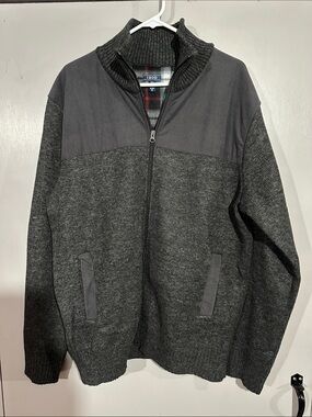 Izod Men's Dark Charcoal Gray Full-Zip Sweater Jacket